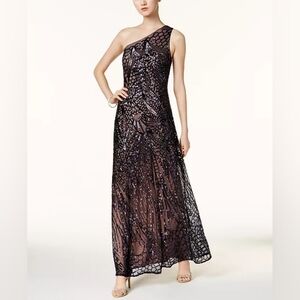 NIGHTWAY Sequined One-Shoulder Gown Prom Dress Size 8